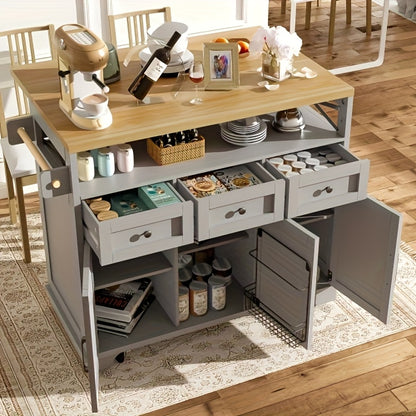 Keukeneiland – Keukentrolley – Serveerwagen – Buffetkast – Keukenkast – Met Wieltjes – Stevig Metalen Frame – Verwijderbare Vakken & Handdoekhouder – Wit