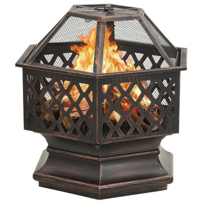 XXL Heavy-Duty Steel Fire Pit Basket with Ignition System - Large Outdoor Wood-Burning Stove for Garden, & Terrace - Rustic Portable, Chimney-Like Design (62x54x56cm) - Durable Metal Fire Pit for Backyard Warmth