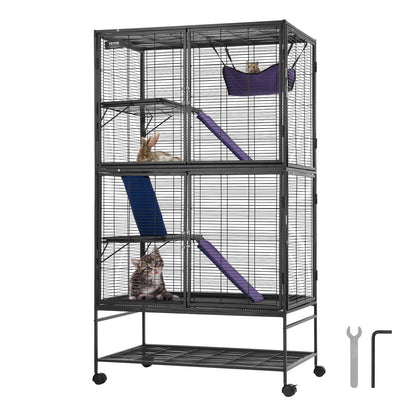 Dierenkooi Voor Kleine Huisdieren – Frettenkooi – Knaagdierkooi – Chinchillakooi – Caviakooi – Ruim 92x58x164 cm – Met 4 Platforms En Mobiele Wielen