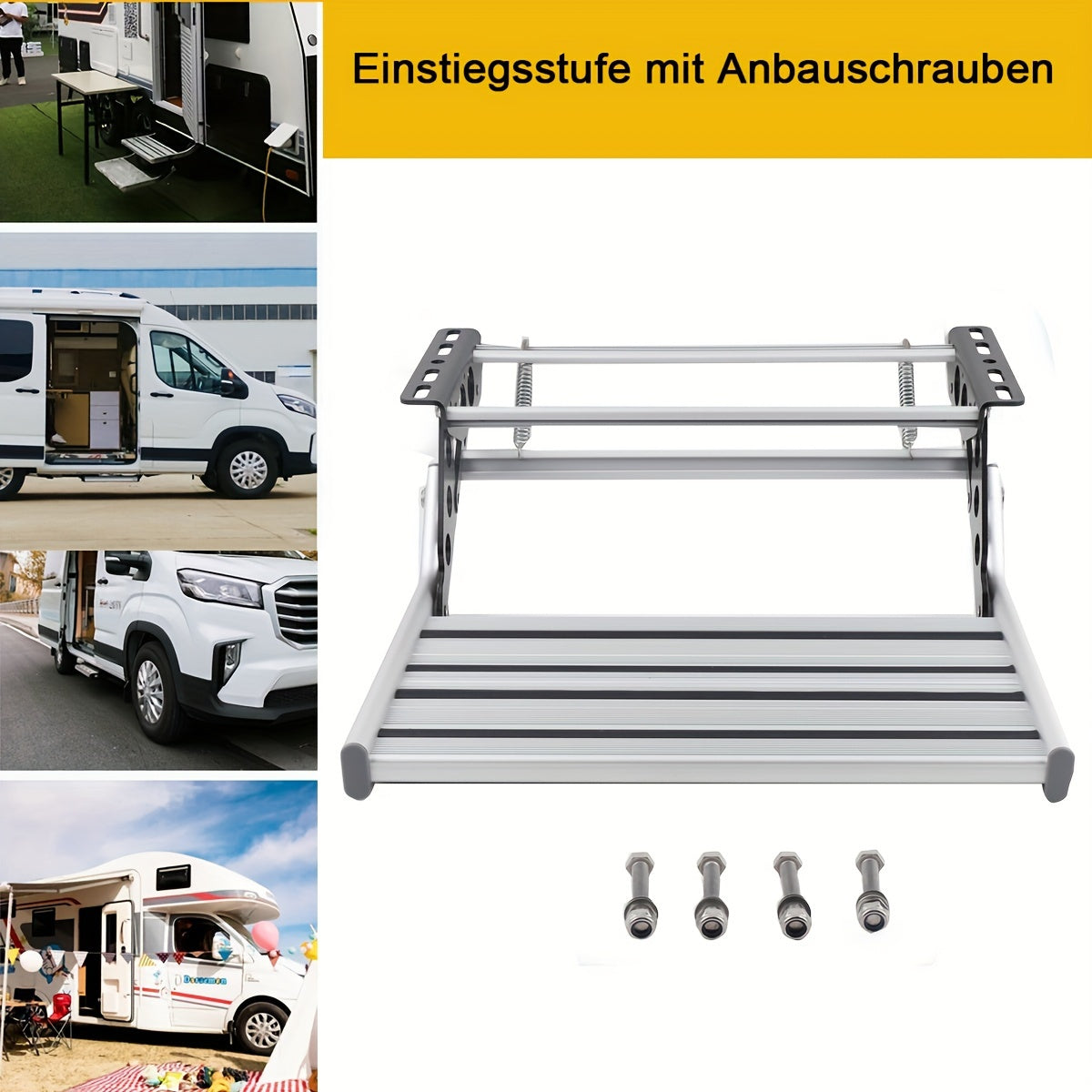 Opstap Caravan – Instaptrap Camper – Inklapbare Trede Motorhome – Reistrap Caravan – Aluminium Opstap – Draagvermogen 150 Kg – Compact En Roestvrij