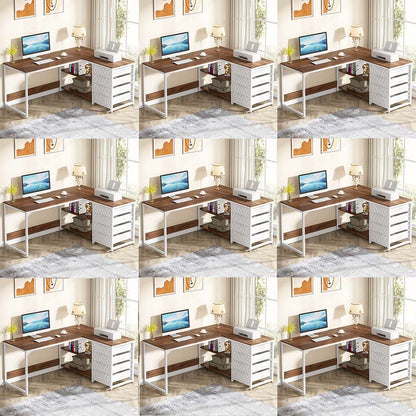 Hoekbureau – Bureau – Computertafel – Werkplek – Schrijftafel – L-vormig en omkeerbaar ontwerp – Stevig MDF met walnoot & wit