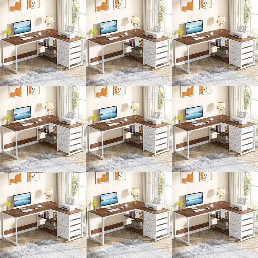 Computerbureau – Bureau – Werkplek – Computerdesk – Desk – L-vormig – Ruimtebesparend Ontwerp – Stevig Fiberboard