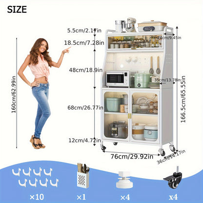 Keukenkast – Keukenbuffet – Opbergkast – Staande Kast – Buffetkast – Vijf Lagen Met Verstelbare Planken – 76x36x160 cm Wit