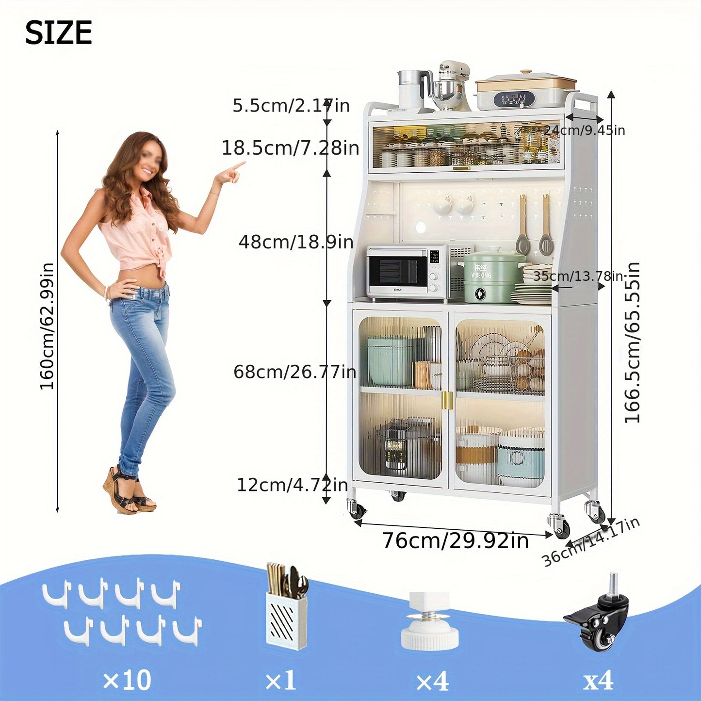 Keukenkast – Keukenbuffet – Opbergkast – Keukenrek – Staande Kast – 5 Lagen Met Verstelbare Planken – Inclusief Werkblad – Metaal – 76x36x160 cm – Modern Design