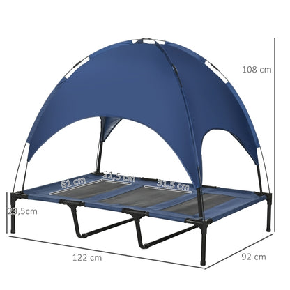 Hondenmand buiten – Hondenbed – Hondenkennel – Huisdierenbed – Hondenhuis – Weerbestendig met Overkapping – Versterkt Frame – 122x92x108 cm – Vintage Blauw-Zwart