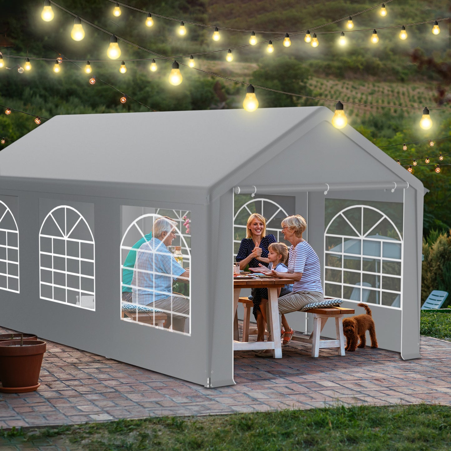 Feesttent – Partytent – Tuintent – Paviljoen – Eventtent – 3x6 Meter – Waterafstotend Gepoedercoat Stalen Frame – Zijpanelen met PVC Ramen - Grijs