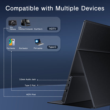 Portable Monitor – Draagbaar Scherm – Laptop Scherm Uitbreider – Extra Monitor – Full HD Monitor – 16 Inch 2K 2560x1600 – 500 Nits Helderheid – Lichtgewicht Aluminium