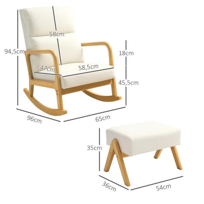 Schommelstoel – Relaxstoel – Fauteuil – Woonkamerstoel – Babystoel – Linnen Look Bekleding – Houten Poten – Oversized Zitting – Draagkracht 150 kg