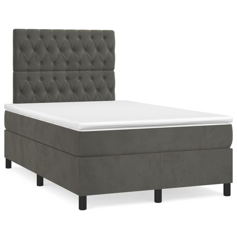 Boxspringbed – Boxspring – Slaapbank – Ledikant – Bedframe – Donkergrijs – Hardhouten Frame – Brandvertragende Bekleding – 120x200 cm – 47 cm Hoogte