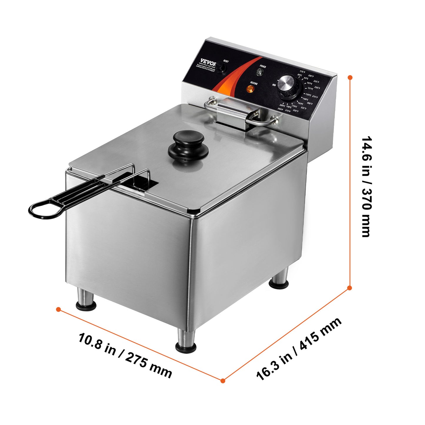 Elektrische Friteuse – Friteuse Elektrisch – Snackfriteuse – Diepfriteuse – 9 Liter Capaciteit – 3100W Vermogen – RVS Behuizing – Instelbare Temperatuur 80-200°C