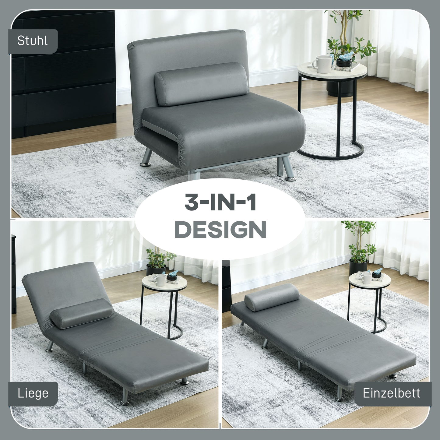 Relaxstoel Inklapbaar – Klapstoel – Ligstoel – Tuinstoel – Relaxfauteuil – Verstelbare Rugleuning – Zachte Velvet-Look Grijs