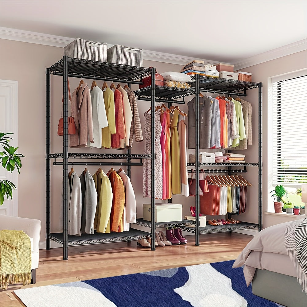 Kledingkast Organizer – Vrijstaande Kledingkast – Kledingrek – Opslagkast – Garderobekast – 22mm Stalen Frame – 408kg Draagkracht – 8 Verstelbare Planken – 5 Hangstangen
