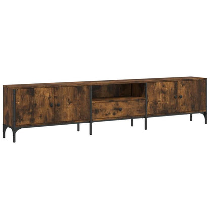 Tv-meubel – Tv-kast – Tv-dressoir – Media-meubel – Opbergkast – Rook eikenhout kleur – 200 x 25 x 44 cm – Extra opberglade