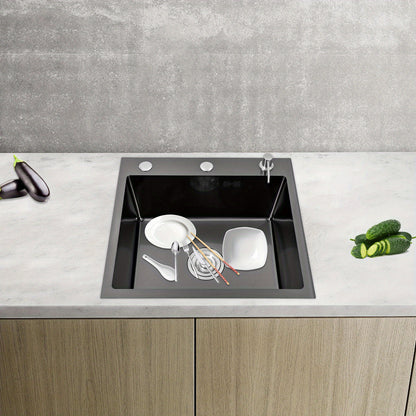 Keukenspoelbak – Spoelbak – Keukensink – Wasbak – Vaatwasbak – Zwart RVS – Royale Binnenmaat 46x35,5 cm – Opbouw Onderbouw Vlakbouw – Met Zeepdispenser en Compleet Accessoiresset