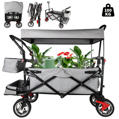 Opvouwbare Campingwagen met Luifel – 900D Dubbel Laag Oxford Doek, Verlengd Dakpaneel & Veiligheidssluitingen – Grijs – Stevige Draagkar met Stofhoes en Opbergvakken
