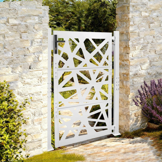 Garden Gate, Outdoor Garden Entrance Gate, Garden Metal Gate | 105cm x 150cm, White, Galvanized Steel, Privacy Screen Type: Hard Type, Brand: NaMaSyo