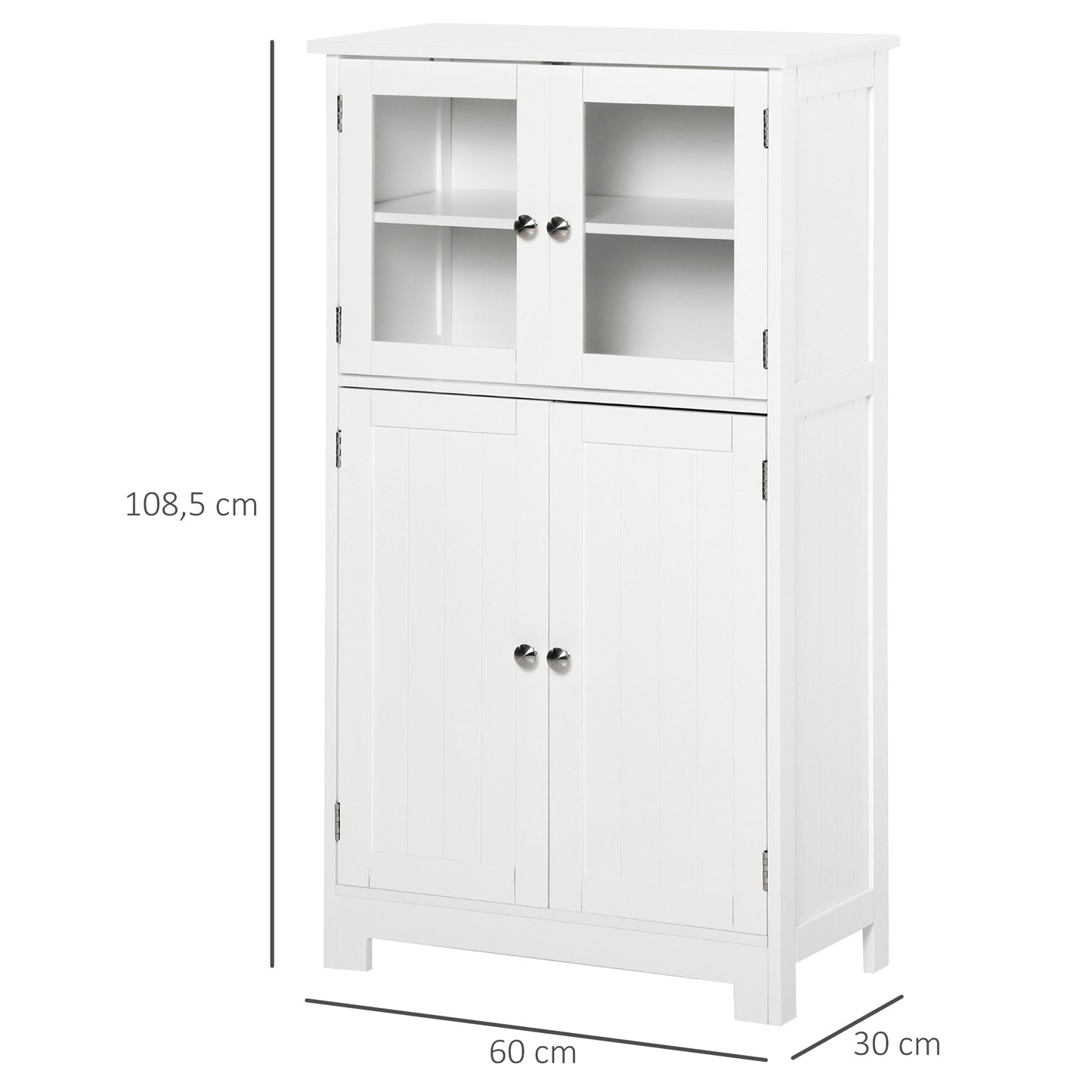 Opbergkast – Badkamerkast – Opbergmeubel – Opbergkastje – Kasten – Verstelbare Planken – Gehard Glas – Wit – 60x30x108,5 cm