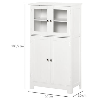 Opbergkast – Badkamerkast – Opbergmeubel – Opbergkastje – Kasten – Verstelbare Planken – Gehard Glas – Wit – 60x30x108,5 cm