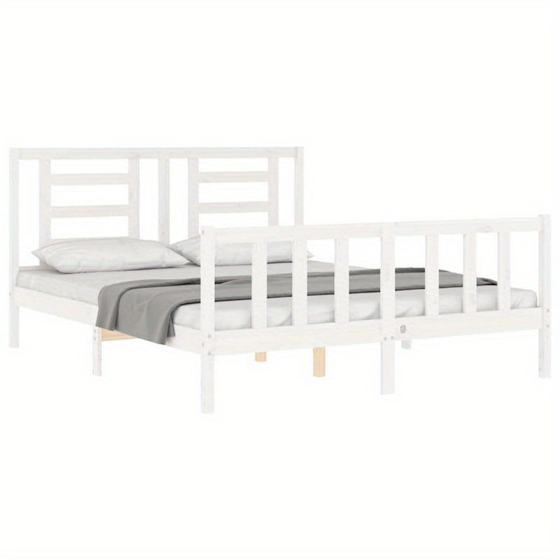 White Bed Frame Measuring 160X200 Cm, Made of Solid Pine Wood, Removable And Long-Lasting, Without a Mattress.