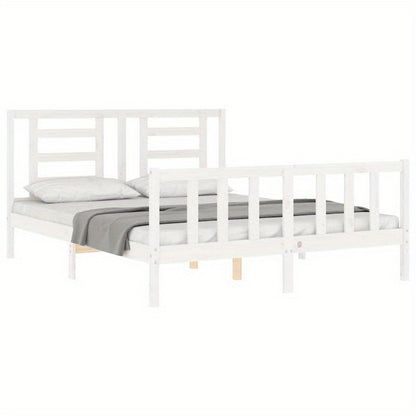 White Bed Frame Measuring 160X200 Cm, Made of Solid Pine Wood, Removable And Long-Lasting, Without a Mattress.