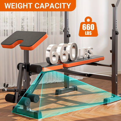 Weightbank – Halterbank – Fitnessbank – Trainingsbank – Workout Bench – Verstelbaar – Squat Rack – 370 kg Max Belastbaar – 6-in-1 Multifunctioneel Trainingssysteem