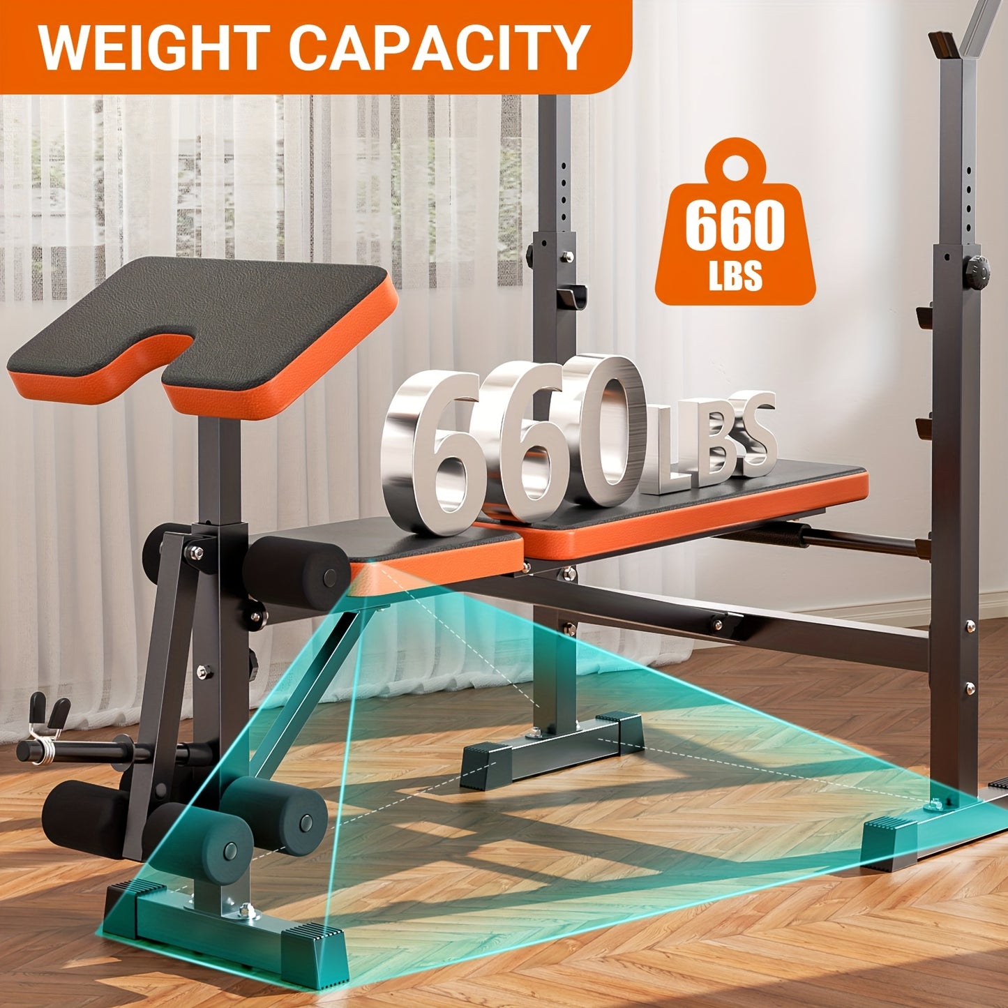 Halterschijfbank – Halterbank – Trainingsbank – Fitnessbank – Gewichthefbank – Verstelbaar en Inklapbaar – 370 kg Belastbaar – 6-in-1 Multifunctioneel Trainingsstation