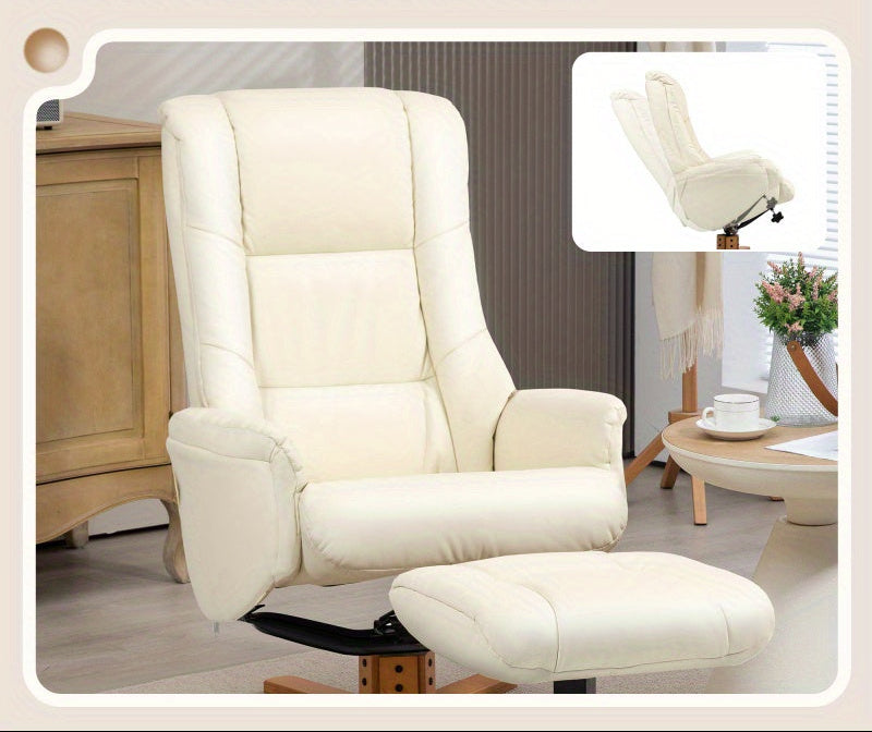 Relaxfauteuil – Fauteuil – Loungestoel – Zetel – Leunstoel – Crème Wit – Comfortabele Stof – Verstelbare Rugleuning Met Voetenbank