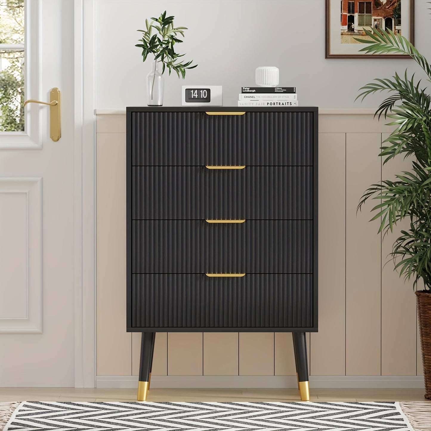 Ladekast – Ladekastje – Dressoir – Opberglade – Kastje – Zwart-Wit – 4 Ruime Lades – Compact Formaat