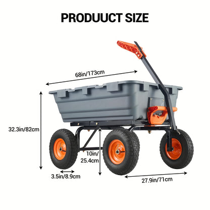Kruiwagen – Tuinkar – Tuindumpkar – Trolley – Kiepfunctie – 4 Wielen – 180° Verstelbaar Handvat – Poedercoating