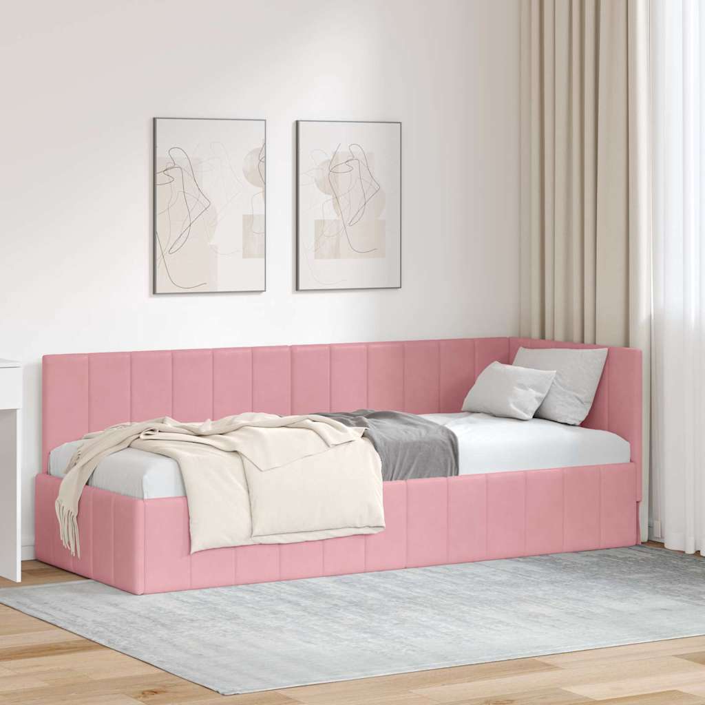 Bedframe – Bed – Ledikant – Slaapkamermeubel – Tweepersoonsbed – Roze Fluwelen Hoofdeinde – 80x200 cm – Duurzaam Geperst Hout