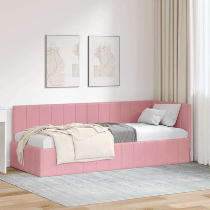 Bedframe – Bed – Ledikant – Slaapkamermeubel – Tweepersoonsbed – Roze Fluwelen Hoofdeinde – 80x200 cm – Duurzaam Geperst Hout
