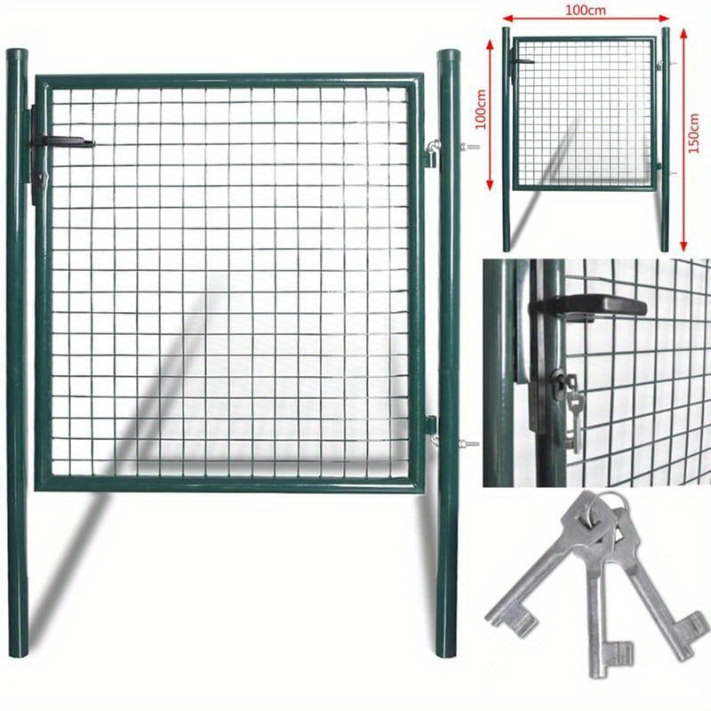 Rust-Resistant Powder-Coated Steel Garden Gate with Black Metal Frame - Durable Outdoor Access for Patio, Terrace, or Yard - Green Grid Design for Enhanced Privacy, Decorative Garden Fence