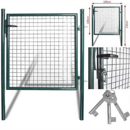 Rust-Resistant Powder-Coated Steel Garden Gate with Black Metal Frame - Durable Outdoor Access for Patio, Terrace, or Yard - Green Grid Design for Enhanced Privacy, Decorative Garden Fence