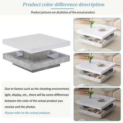 Coffee Table, Functional Double Coffee Table, High-gloss Tabletop Tabletop can be swivelled 360°, Double Swivel Tabletop with Storage Compartment, 70*70*36cm