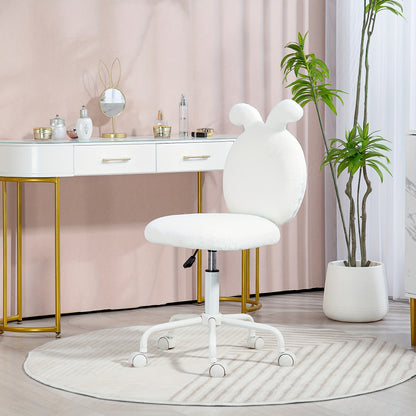 Adjustable Height Makeup Chair with Rabbit Ears - Velvet-Like Soft Touch, Swivel & Recline Options, Metal Frame, White - Perfect for Bedroom or Office Use, Makeup Chair for Bedroom, Contemporary Design, Easyclean Material