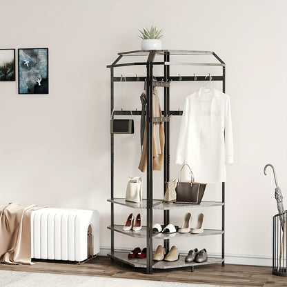 Hoekkapstok Metaal – Kapstok Staander – Schoenenrek – Halboom – Opbergmeubel – Anti-Kiep Basis – Smal Design 180 cm – Moderne Grijze Afwerking