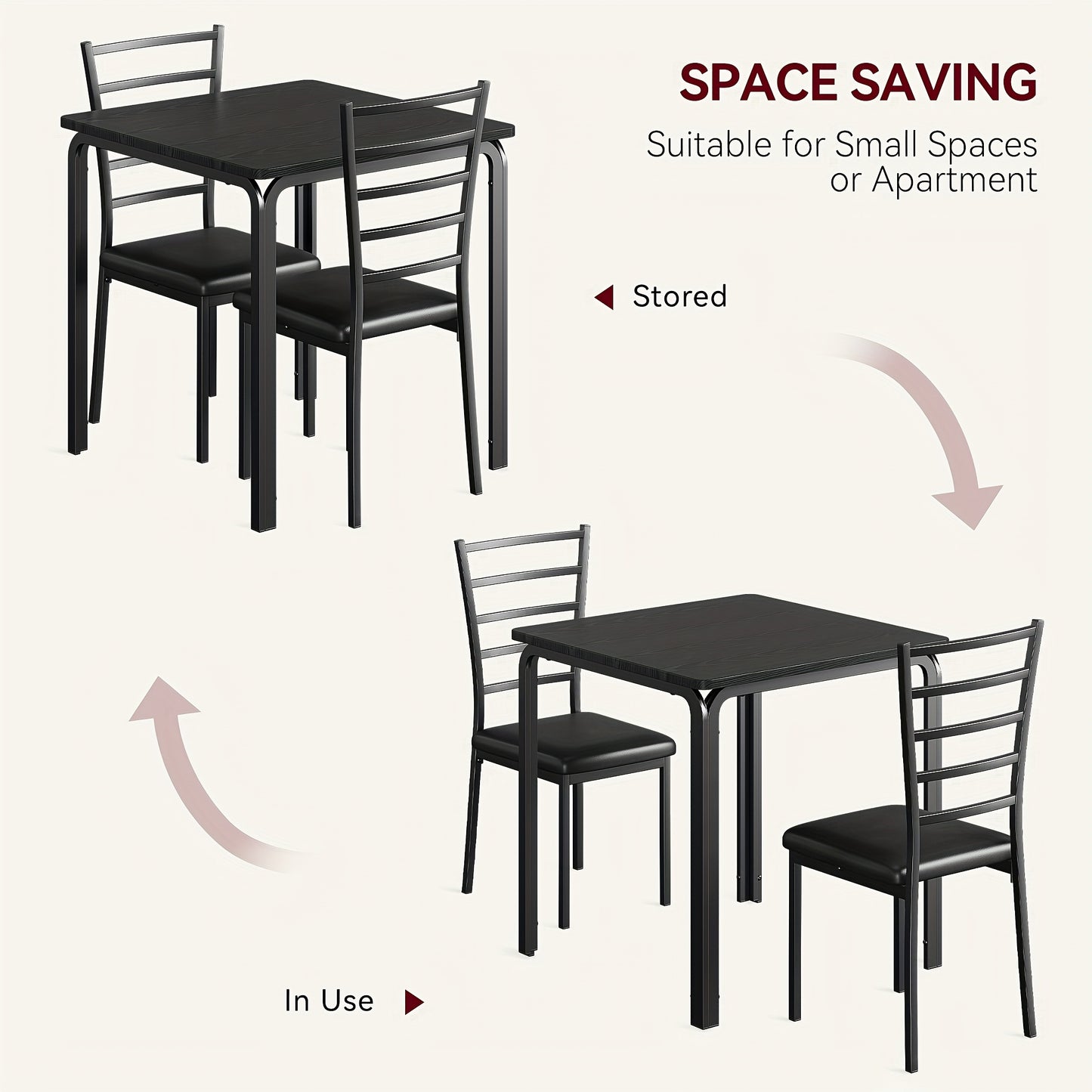 Eettafel Set – Eettafelset – Eethoek – Keukentafel Set – Zitgroep – Industrieel Design – Compact Formaat – MDF Tafelblad – Metalen Frame – 2 Stoelen – Zwart