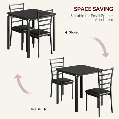 Eettafel Set – Eettafelset – Eethoek – Keukentafel Set – Zitgroep – Industrieel Design – Compact Formaat – MDF Tafelblad – Metalen Frame – 2 Stoelen – Zwart