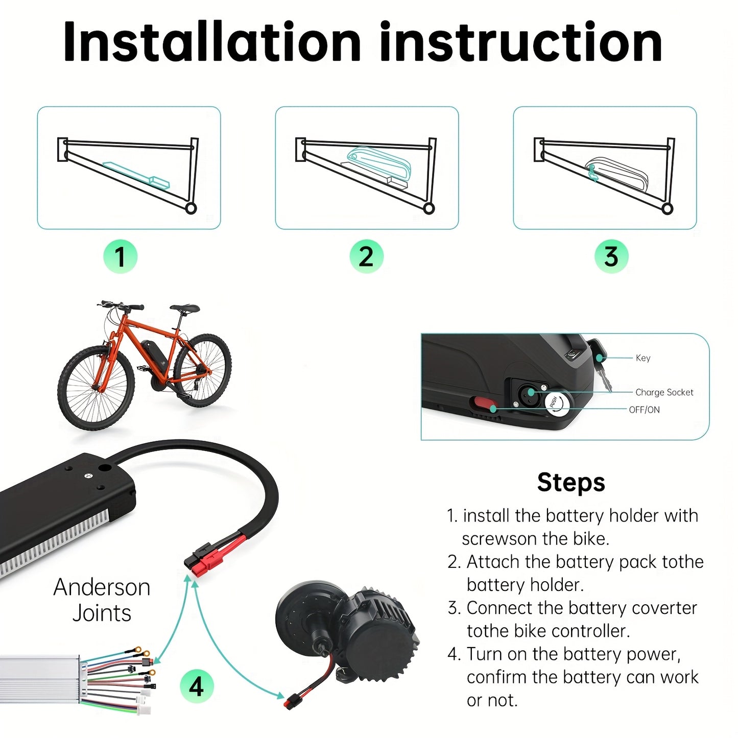 48V 14.4Ah E-bike Accu – Elektrische Fietsaccu – Lithium Accu – Fiets Batterij – Elektrische Batterij – 690Wh Capaciteit – Ingebouwd 30A BMS & Anti-diefstal Slot