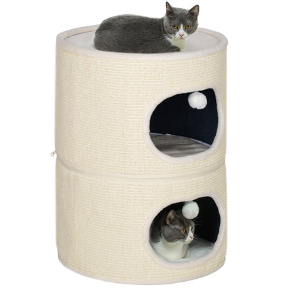 Kattenhut – Kattenhuis – Kattenkooi – Krabton – Kattenhuisje – Modulaire Ontwerp – Sisal Krabvlak – 3 Niveaus – Creme Wit