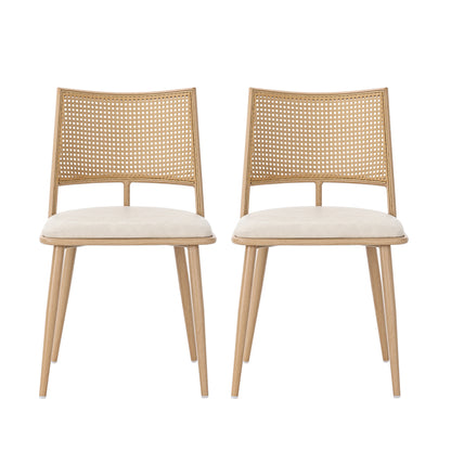 Set of 2 Modern White Rattan Dining Chairs - Lightweight Wicker-like Indoor/Outdoor Furniture with Natural Beige Backrest &, -Compatible (No Padding), Sturdy Metal-Free Frame for, Balcony, - Easy Assembly