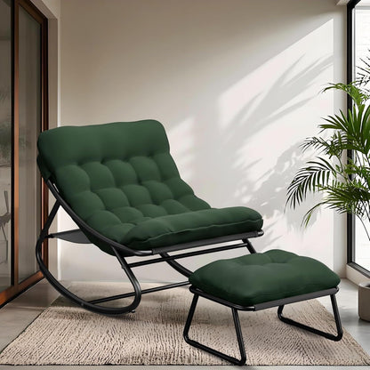Schommelstoel – Relaxstoel – Fauteuil – Loungestoel – Schommelbank – Met Voetenbankje – Comfortabele Katoenen Kussen – Draagkracht Tot 150 Kg - Groen