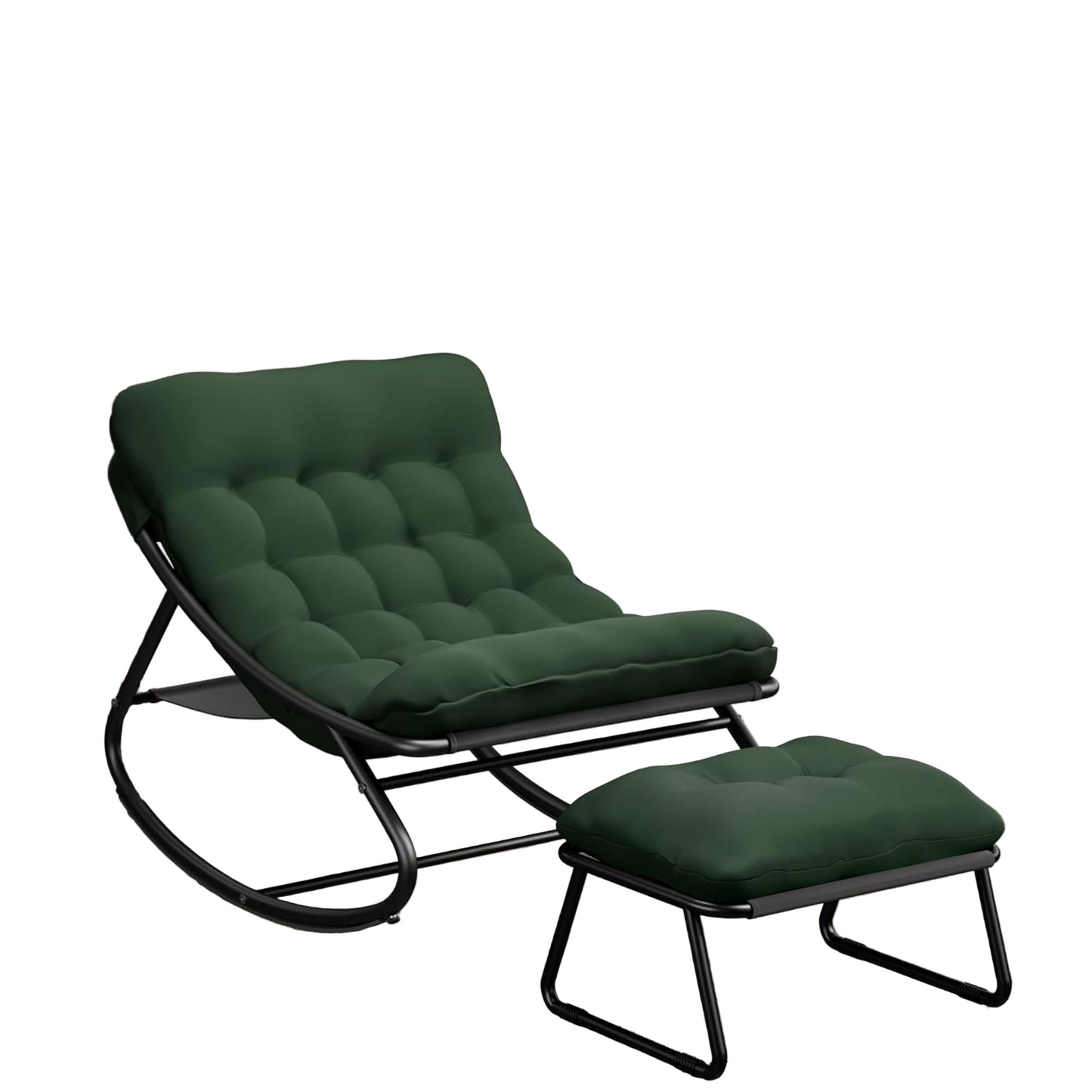 Schommelstoel – Relaxstoel – Fauteuil – Loungestoel – Schommelbank – Met Voetenbankje – Comfortabele Katoenen Kussen – Draagkracht Tot 150 Kg - Groen
