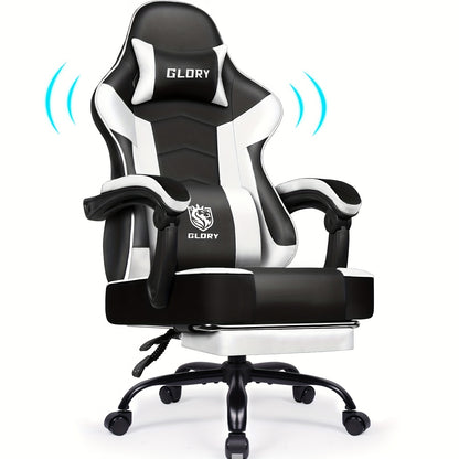 Gronfont Gaming Chair with Footrest, Ergonomic Gaming Chair with Adjustable Lumbar Cushion, Headrest Cushion, Height-Adjustable And Swivelling, PC Chair, Gaming Armchair 150kg, Black, Perfect Christmas Gift for Gamers & Home