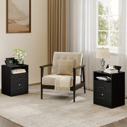 Bedside Table Set Of 2, 1 Open Compartment And 2 Drawers, For Bedroom, Living Room