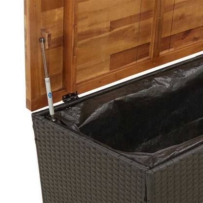 Tuinkist – Kussenbox – Opbergbox – Opbergkist – Zwart – Weerbestendig Geperst Hars – 110x55x63 cm – Met Acaciahouten Accenten