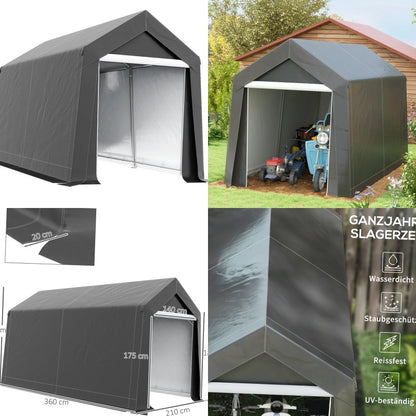 Garagetent – Opslagtent – Carport – Schuurtent – Garage Shelter – Waterafstotende Folie – Ritssluiting Deur – 2,1x3,6x2,35 m – Donkergrijs
