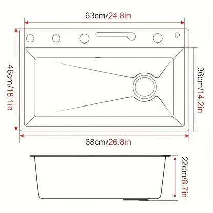 Dubbele Spoelbak – Keukenspoelbak – RVS Spoelbak – Onderbouw Spoelbak – Gootsteen – 68x45x22 cm – RVS Gunmetal Grijs – 3-in-1 Kraan Met LED Temperatuurdisplay