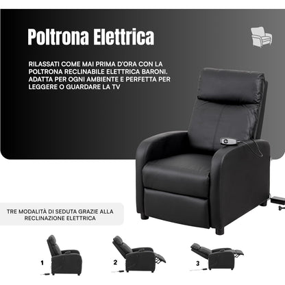 Relaxfauteuil – Relaxstoel – Elektrische Fauteuil – TV Stoel – Loungestoel – Elektrisch Verstelbaar – Met Voetsteun – Zwart Kunstleer – Compact 66x75x99 cm