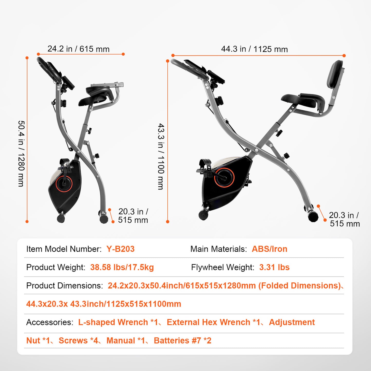 3-in-1 Hometrainer – Opvouwbare Fiets – Fitnessfiets – Binnenfiets – Spinningfiets – Oranje Zwart – Instelbare Magnetische Weerstand – Stabiel Stalen Frame